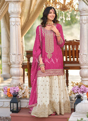 Pink Embroidered Palazzo Suit