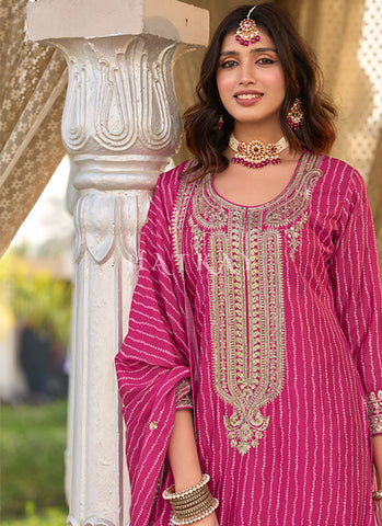 Pink And White Embroidered Palazzo Suit
