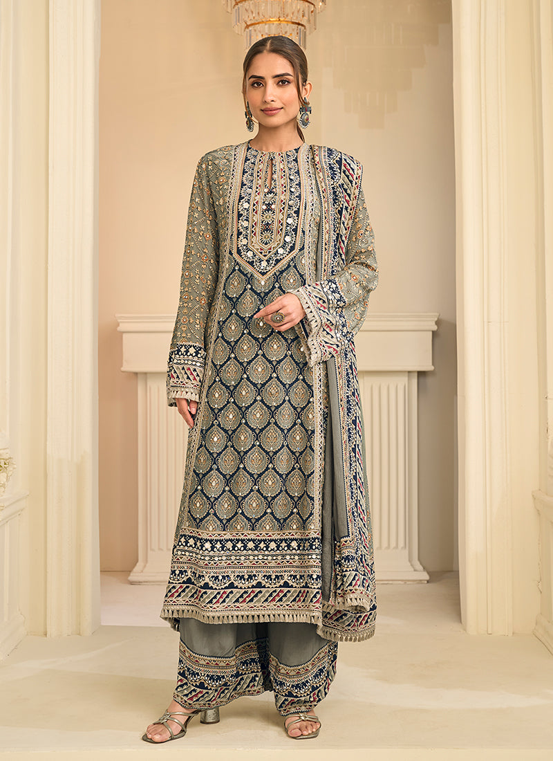 Green Multi Embroidery Digital Print Palazzo Suit