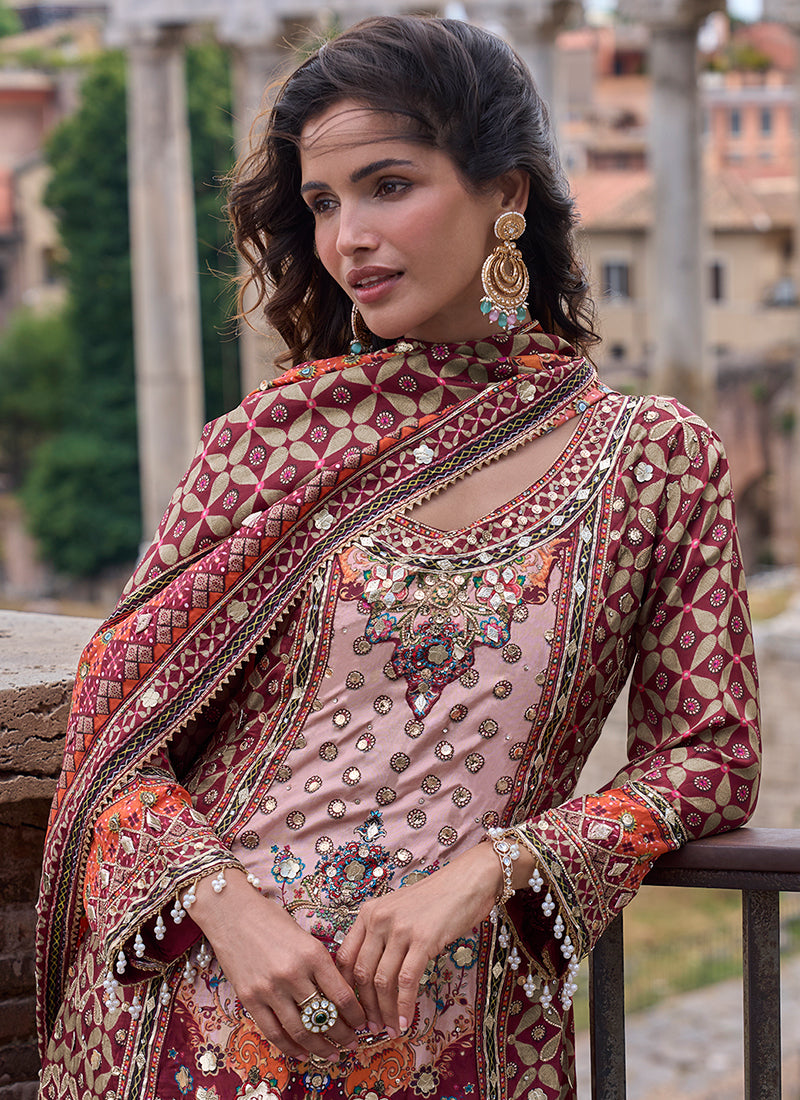 Buy Pink And Red Printed Palazzo Suit In USA

