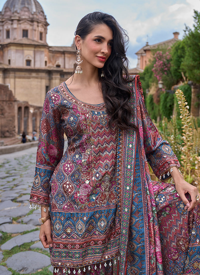 Buy Magenta And Blue Palazzo Suit In Canada