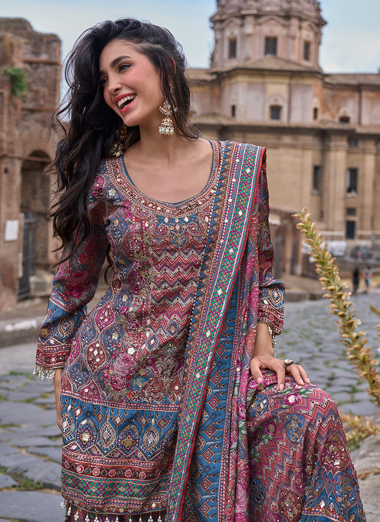 Shop Magenta And Blue Palazzo Suit Online