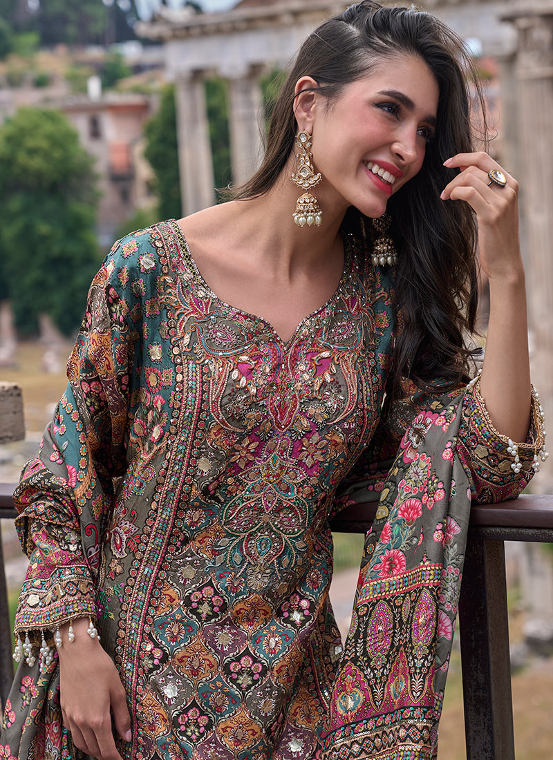 Buy Magenta And Olive Plazzo Suit In Australia