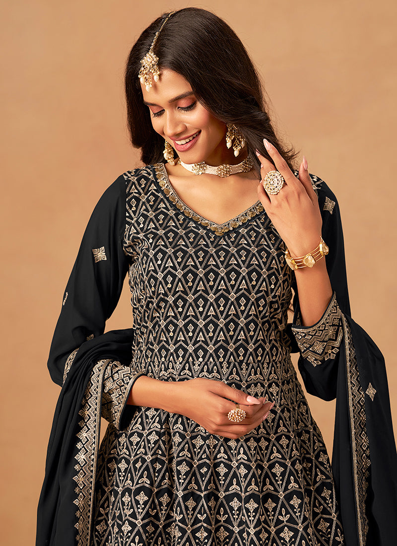 Buy Black Anarkali Palazzo Suit In USA