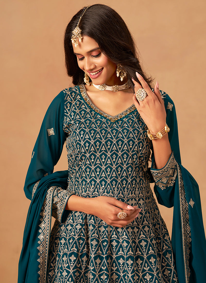 Buy Turquoise Plazzo Suit Online