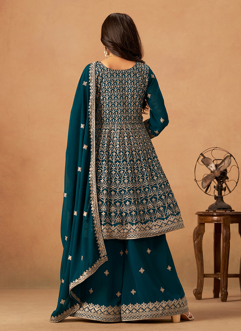 Buy Turquoise Anarkali Palazzo Suit In Canada