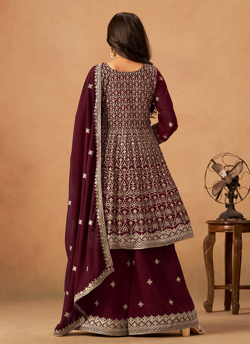 Buy Maroon Anarkali Palazzo Suit In Australia