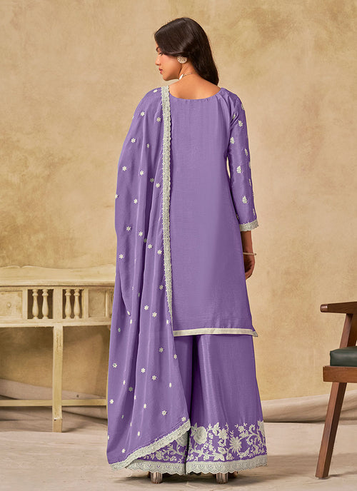 Buy Lavender Plazzo Suit Online At Hatkay