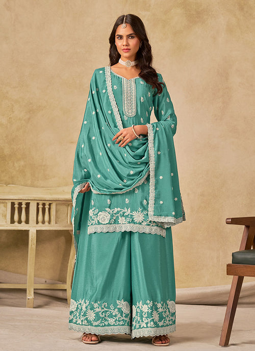Teal Blue Palazzo Suit 