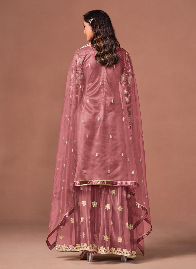 Rose pink palazzo suit with elegant ethnic design for women