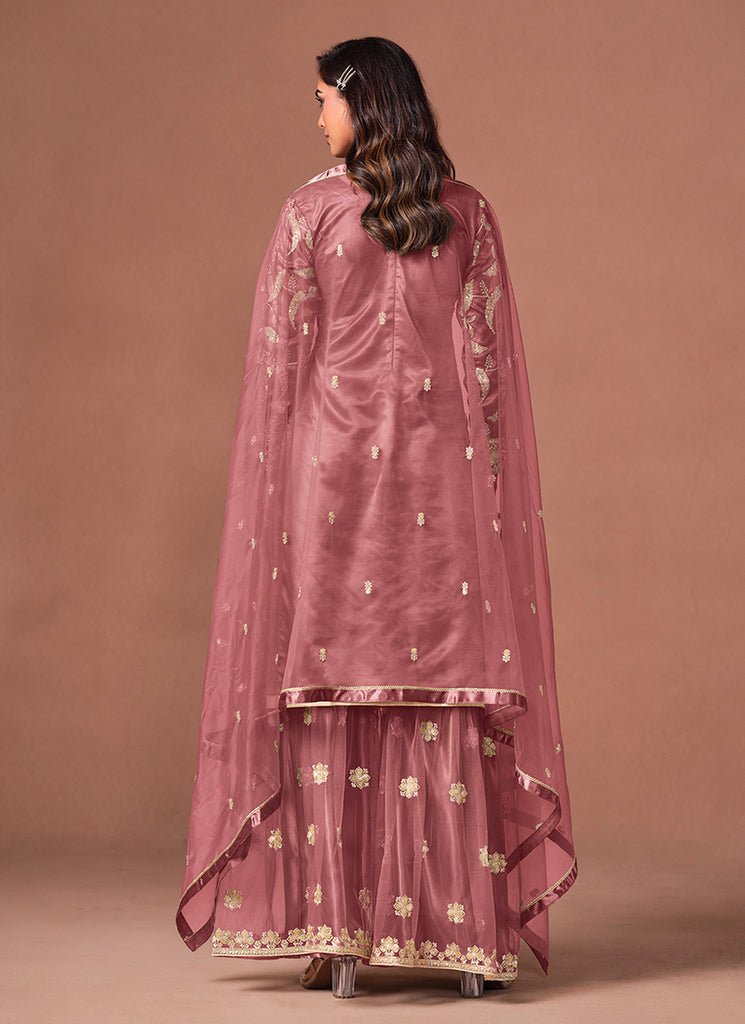 Rose pink palazzo suit with elegant ethnic design for women