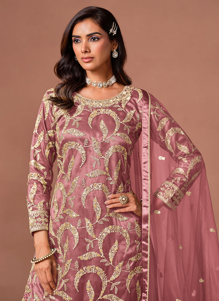 Traditional rose pink palazzo suit for women