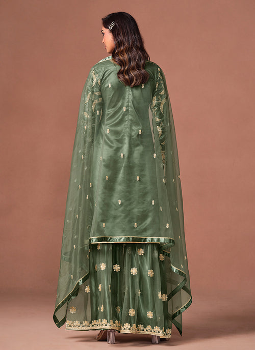 Women's olive green palazzo suit for festive and party wear