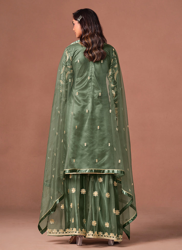 Women's olive green palazzo suit for festive and party wear