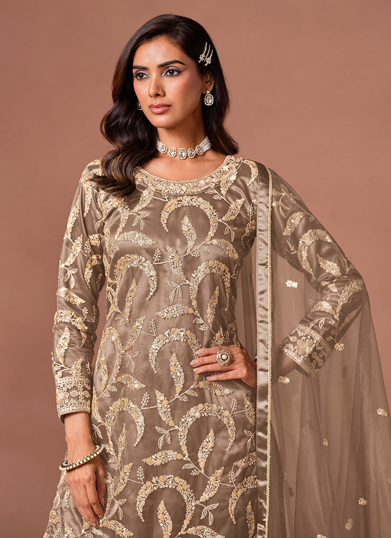Stylish light brown kurta and palazzo set for women