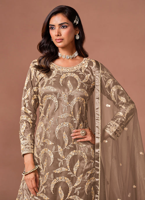 Stylish light brown kurta and palazzo set for women
