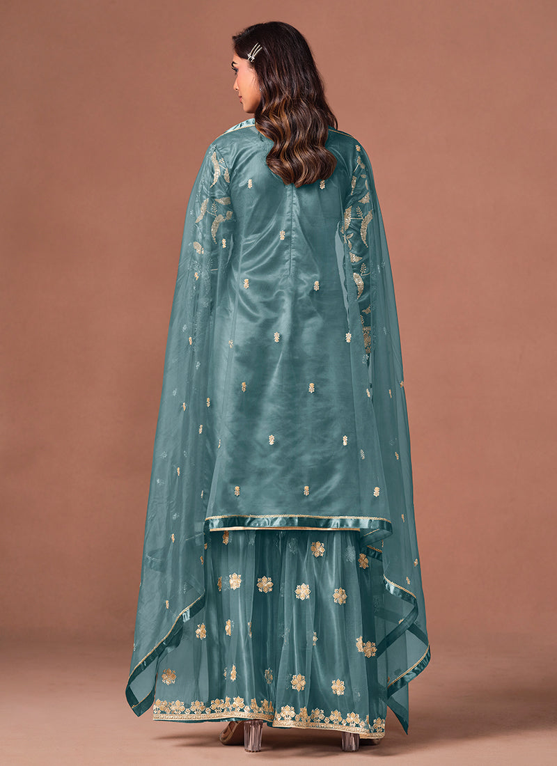 Women's Sky Blue party wear palazzo suit