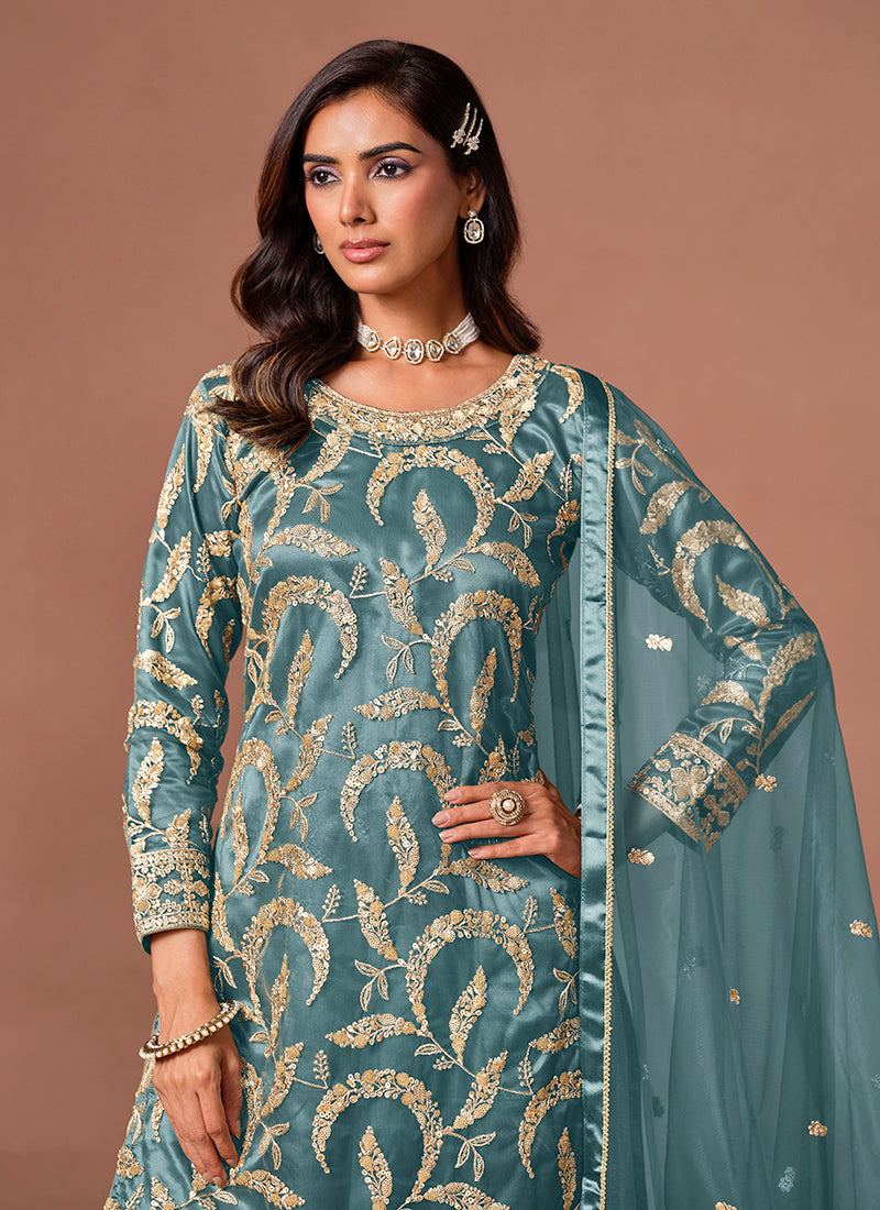 Traditional Sky Blue palazzo suit for women
