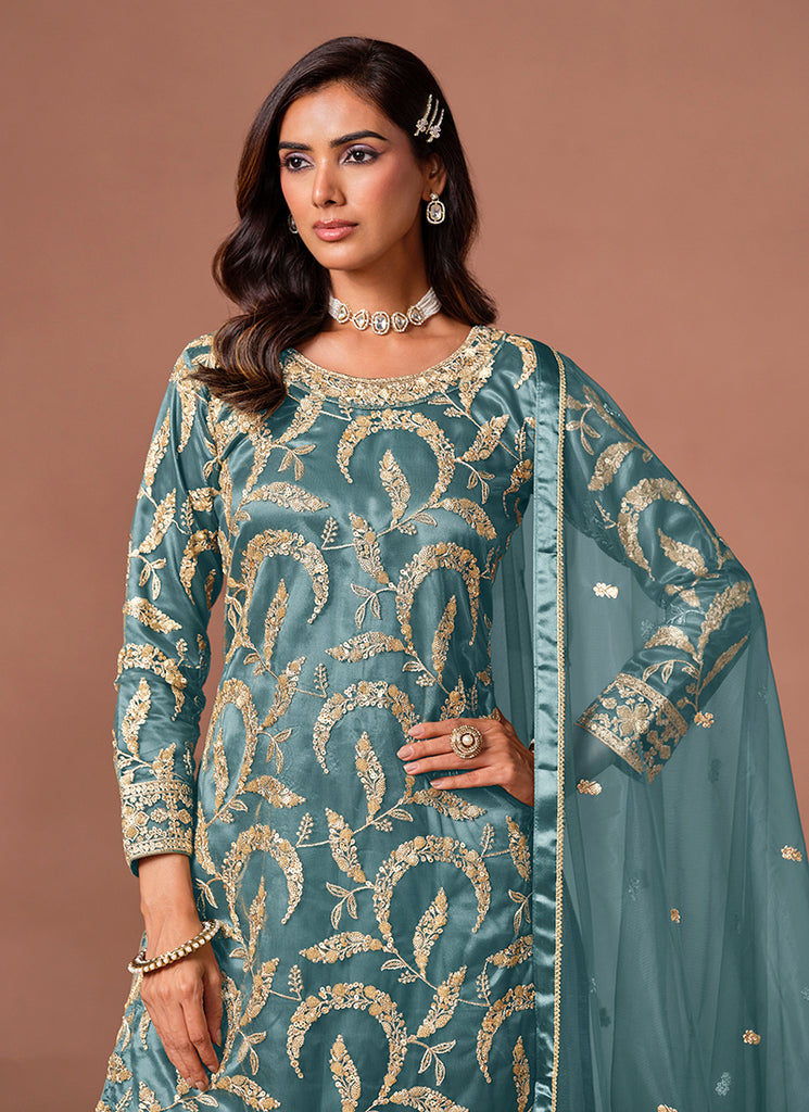 Traditional Sky Blue palazzo suit for women