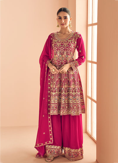 Shop Magenta Pink Anarkali Style Palazzo Suit