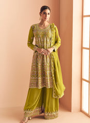 Shop Lime Green Anarkali Style Palazzo Suit