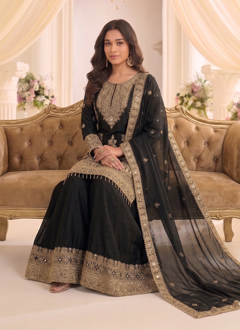 Shop Black Embroidered Silk Palazzo Suit Online at Best Price