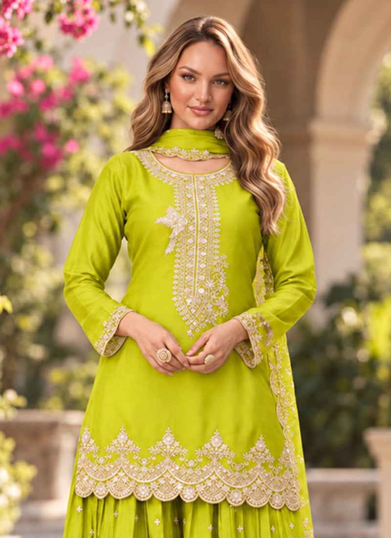 Buy Lime Green Palazzo Suit In USA