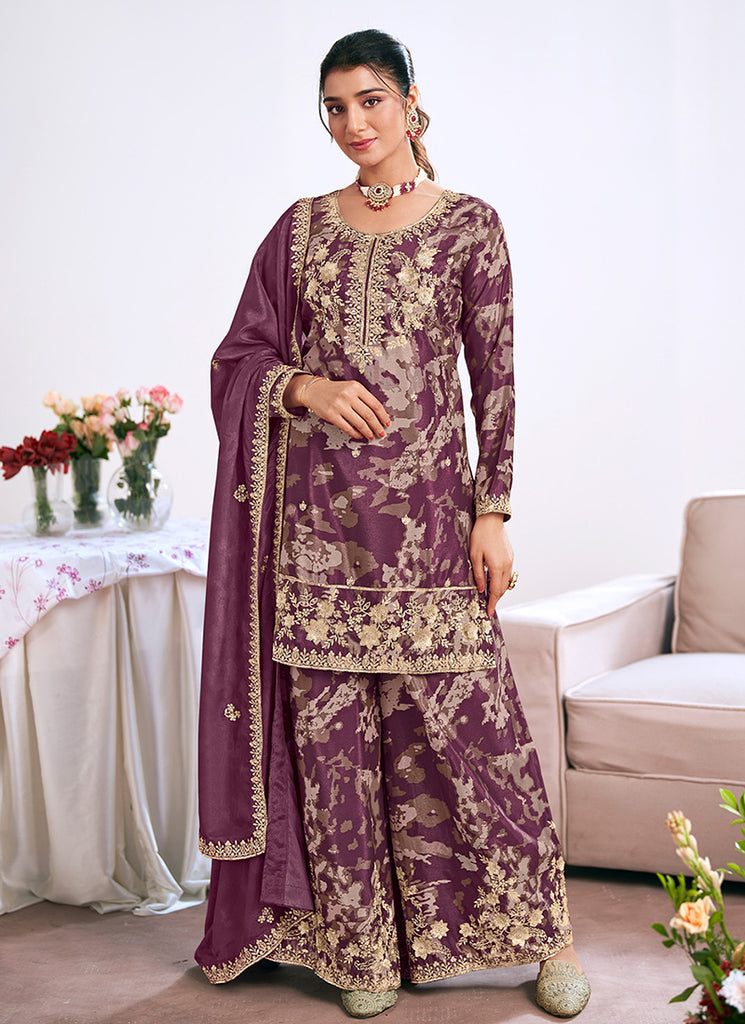 Mauve Purple Designer Palazzo Suit
