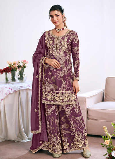 Mauve Purple Designer Palazzo Suit