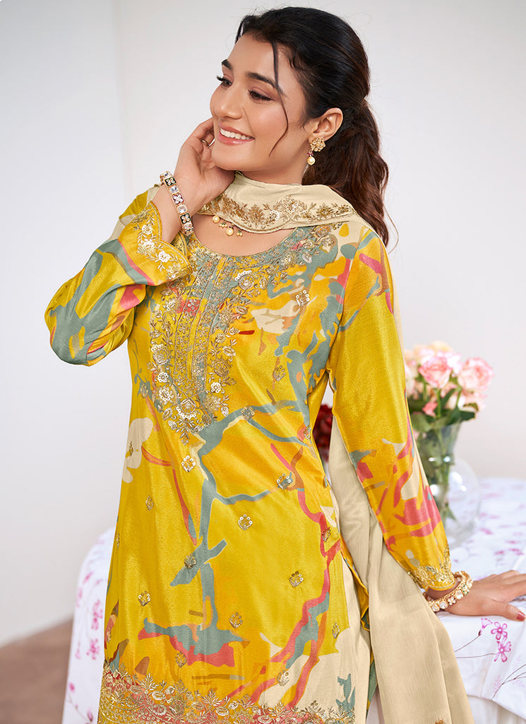 Buy Yellow Beige Palazzo Suit In UK