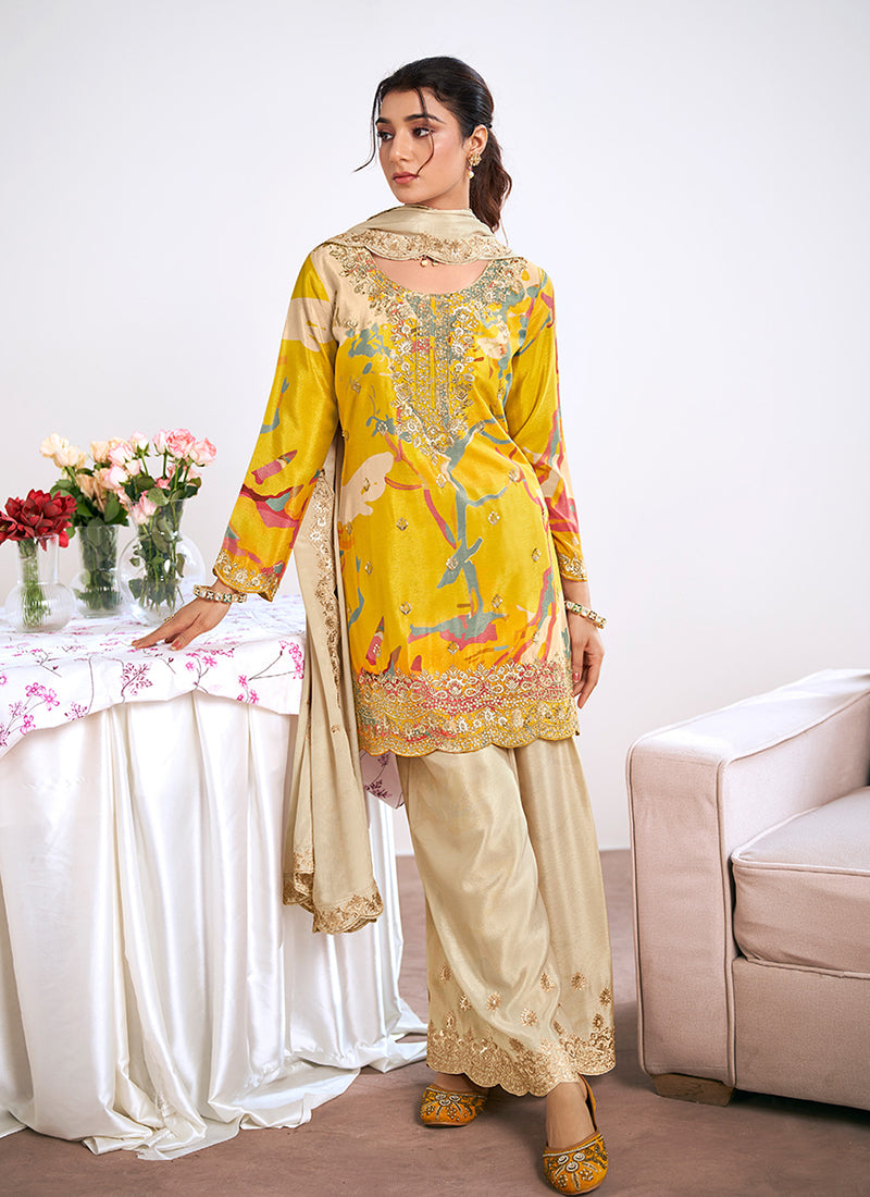 Yellow Beige Palazzo Suit