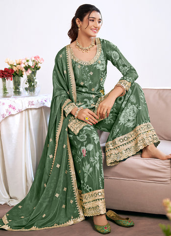 Mist Green Embroidery Palazzo Suit
