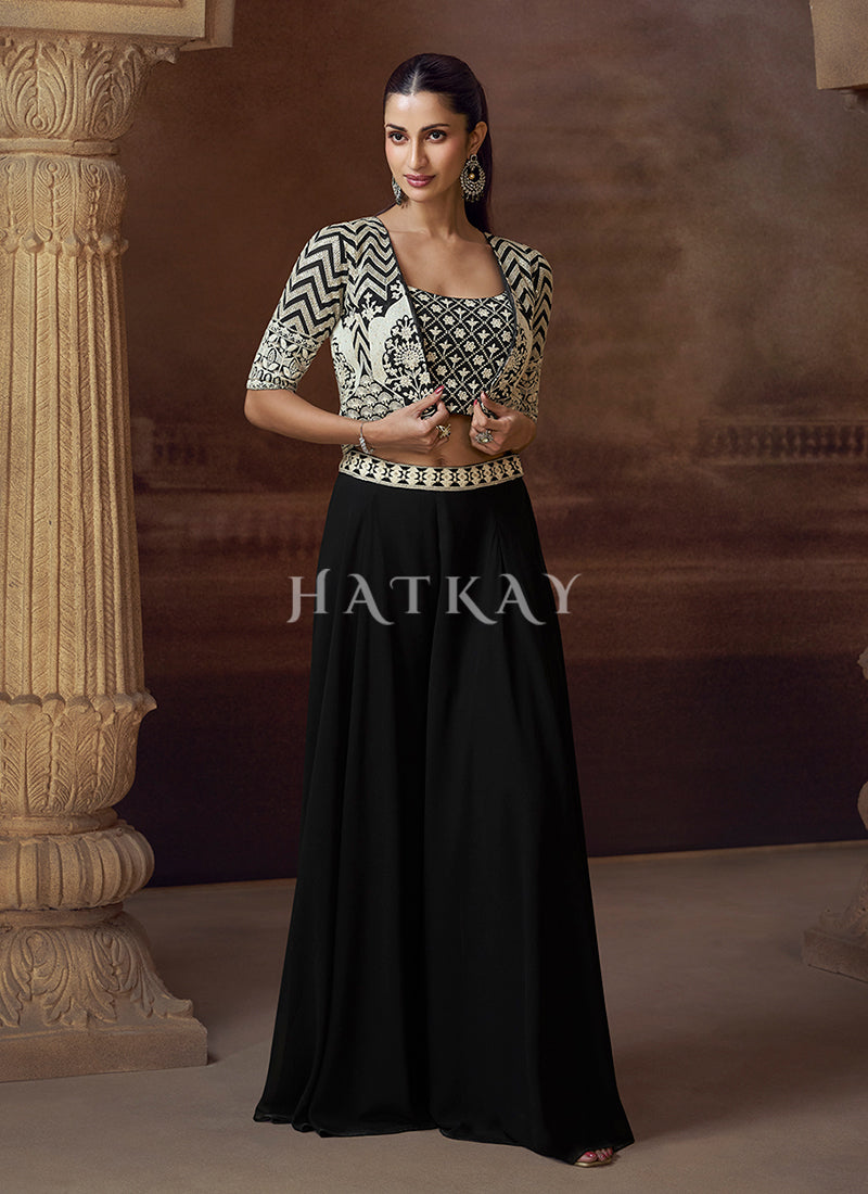 Black Jacket Style Palazzo Suit