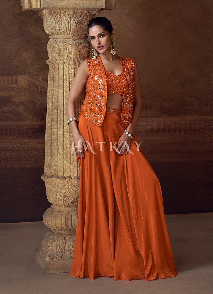 Rust Orange Jacket Style Palazzo Suit