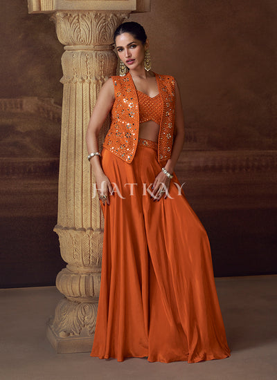 Rust Orange Jacket Style Palazzo Suit