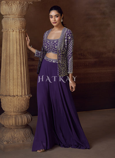 Purple Jacket Style Palazzo Suit