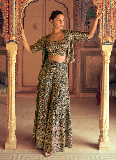 Green Jacket Style Palazzo Set