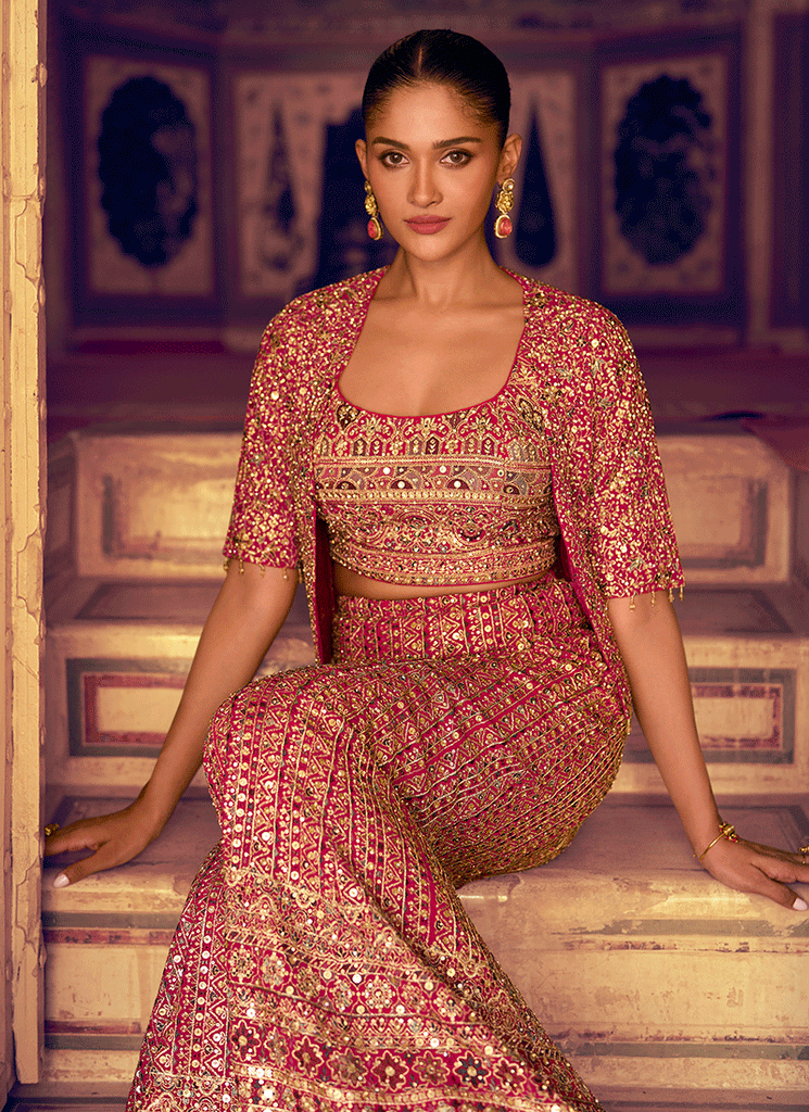 Magenta Jacket Style Plazzo Set Online