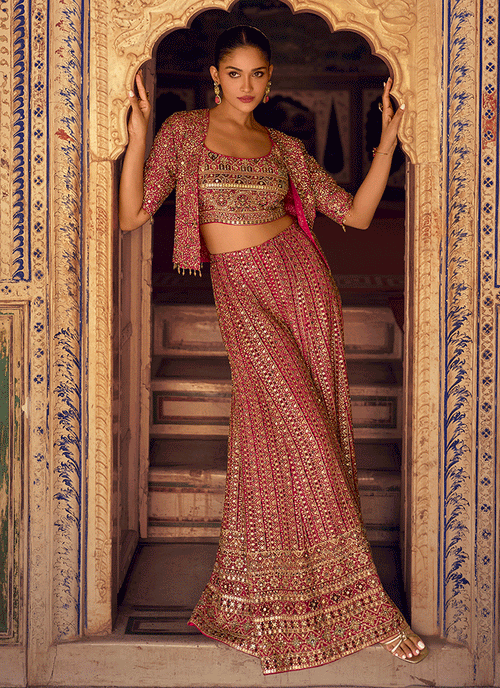 Magenta Jacket Style Palazzo Set