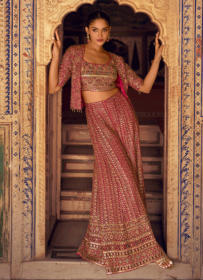 Magenta Jacket Style Palazzo Set