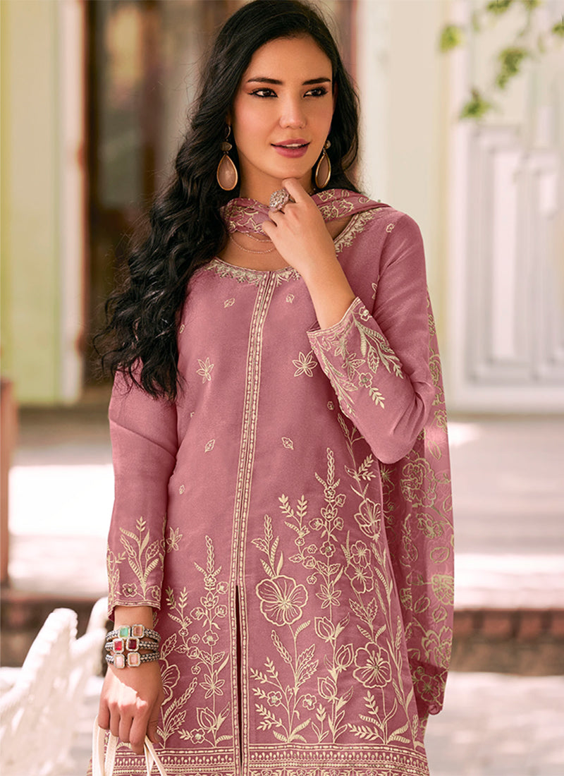Buy Rose Pink Silk Palazzo Suit In USA