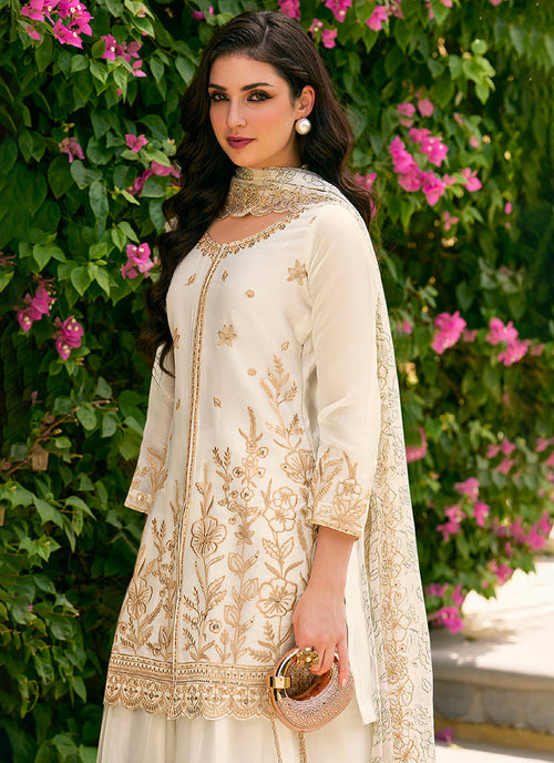 Buy Cream White Silk Palazzo Suit In UK