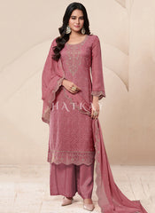 Rose Pink Schiffli Embroidered Pakistani Palazzo Suit