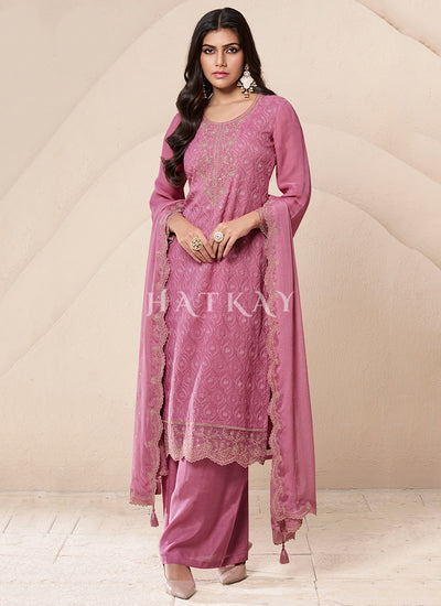Blush Pink Schiffli Embroidered Pakistani Palazzo Suit