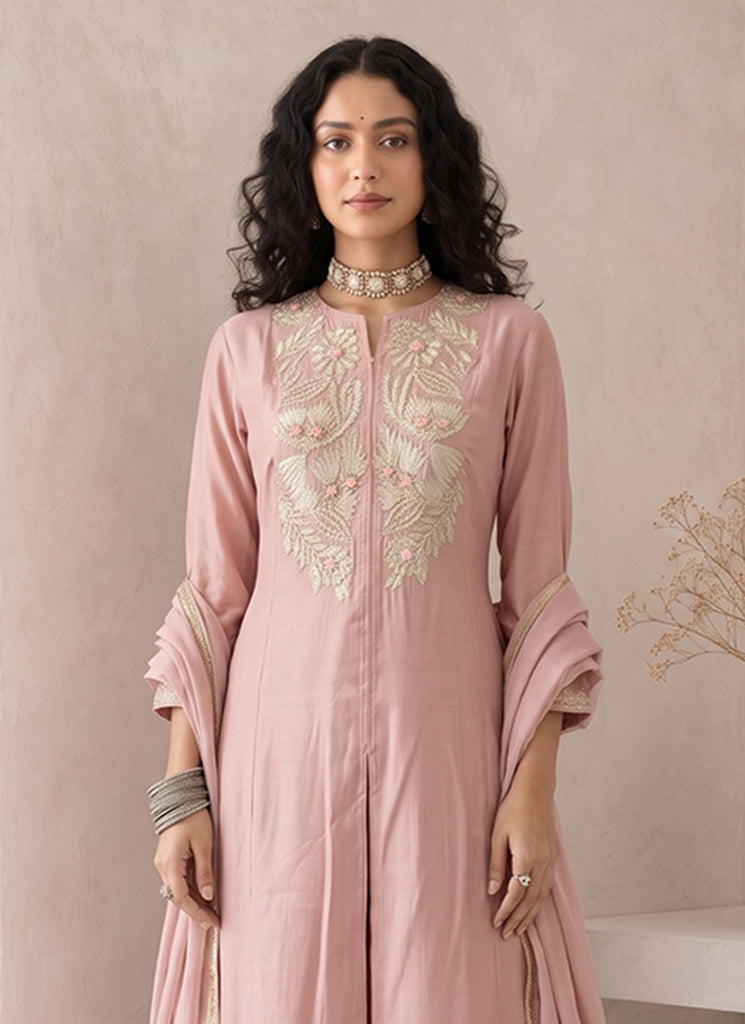 Buy Women's Blush Pink Silk Palazzo Suit In USA