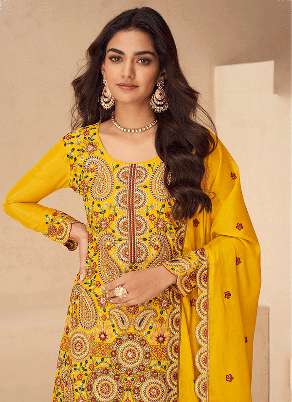 Golden Yellow Silk Palazzo Suit