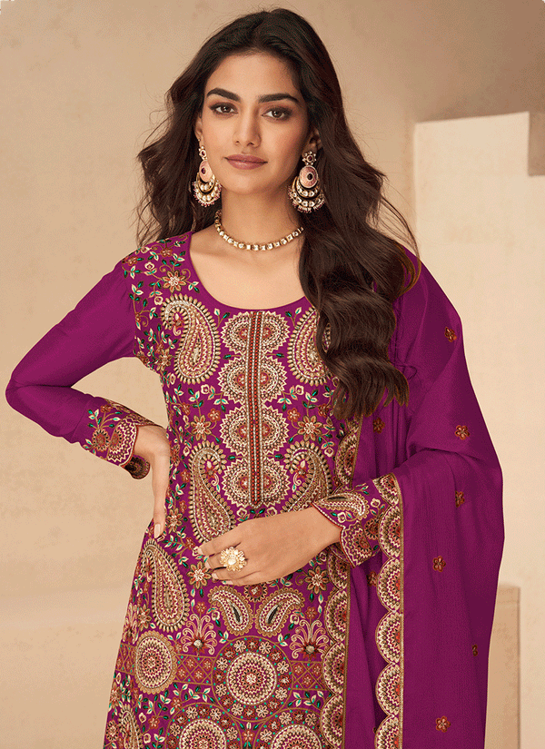 Magenta Silk Palazzo Suit