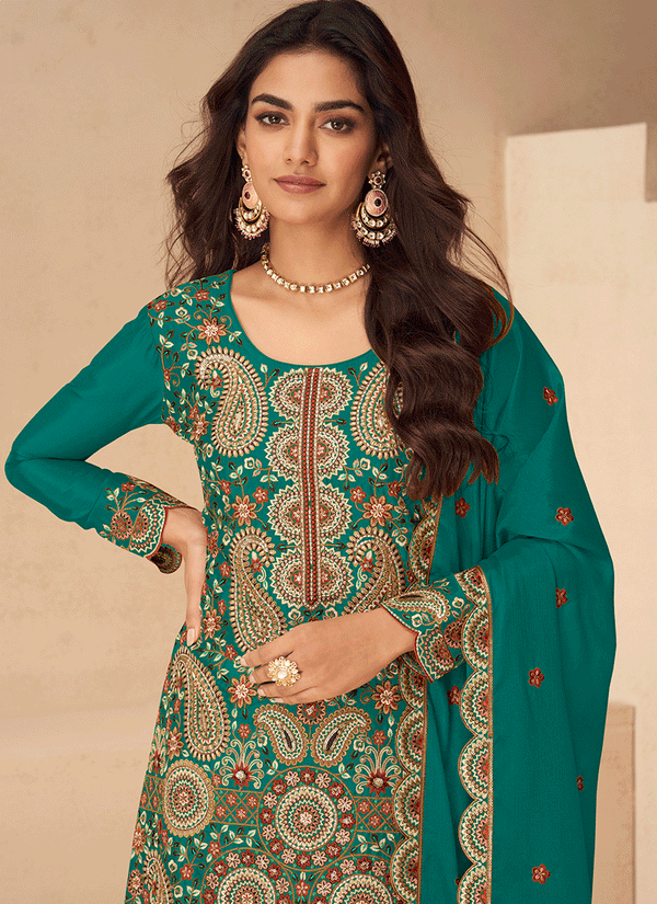 Rama Green Silk Palazzo Suit