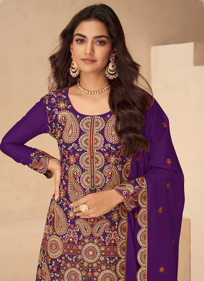 Dark Purple Silk Palazzo Suit