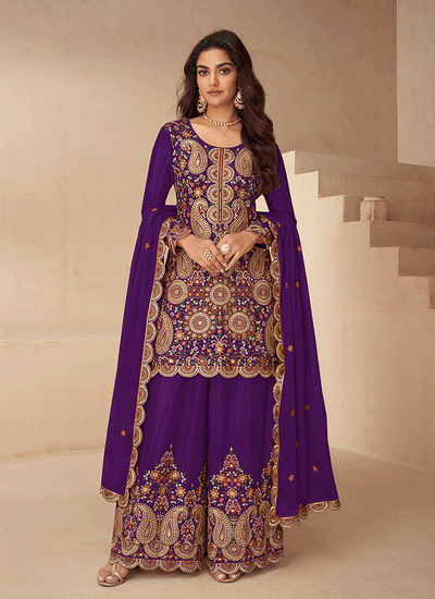 Dark Purple Silk Palazzo Suit